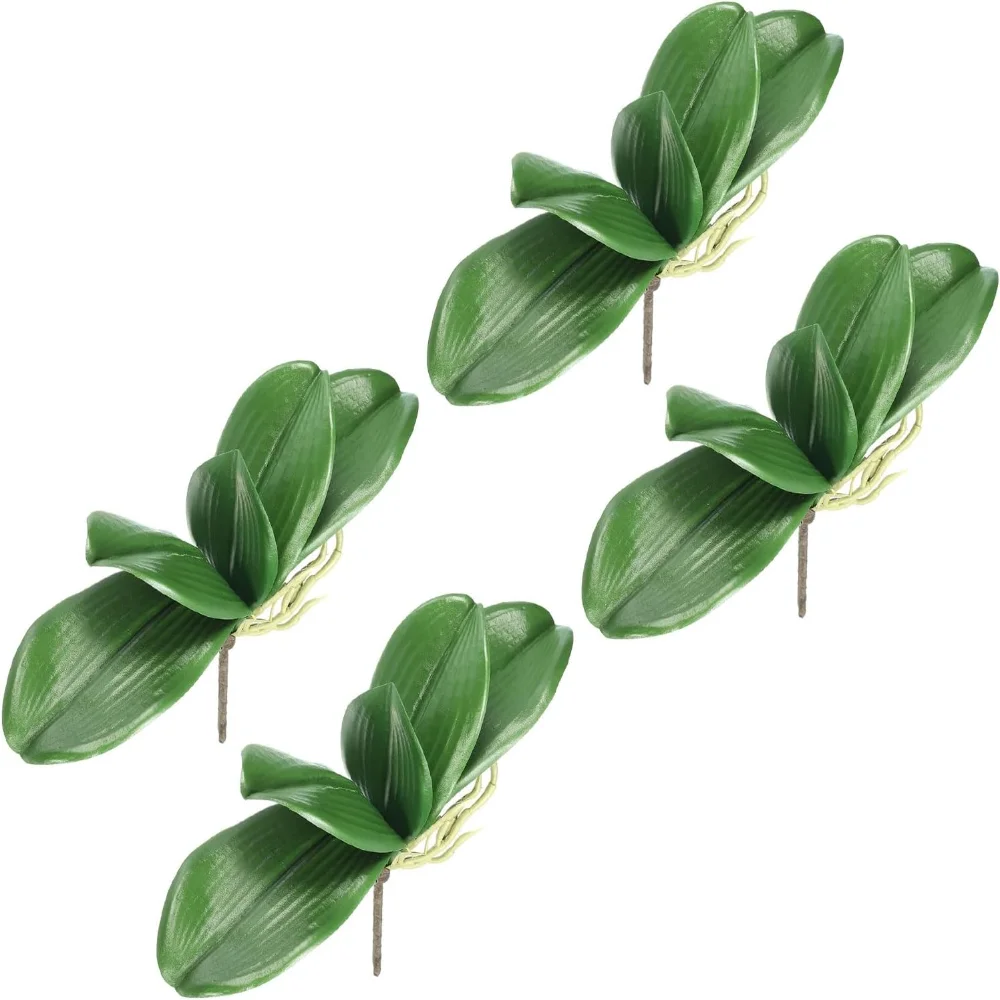 Faux Orchid Leaves 5.5 Inch, 2 Pack Small Artificial Phalaenopsis Foliage Real Latex Touch Green Plant 5 Leaves with Stems for