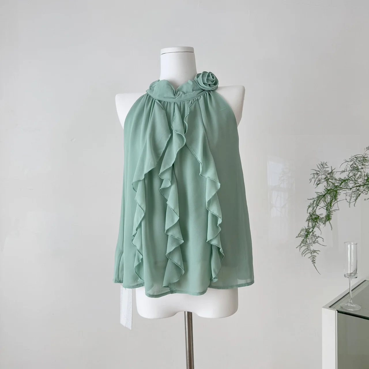 

Summer Women's Off-oulder Loose Chiffon Blouse Sveless O Neck Hanging Hem Trim Polyester Fiber Casual Slimming Top