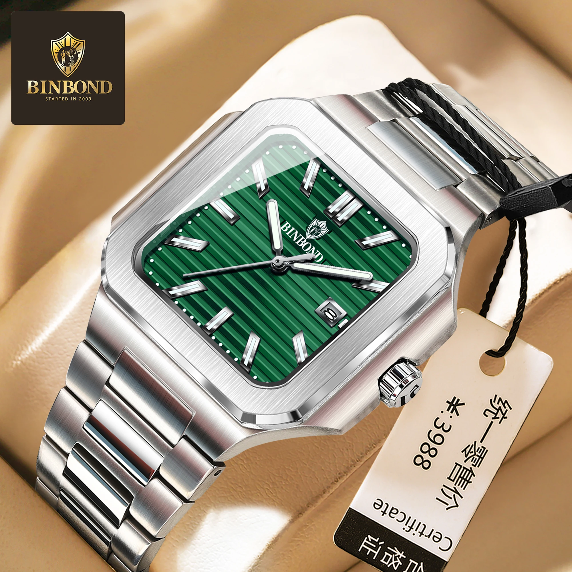 BINBOND, лучшие брендовые новые 7086, деловые мужские кварцевые часы, водостойкий ночник, календарь, модные мужские кварцевые часы 2025