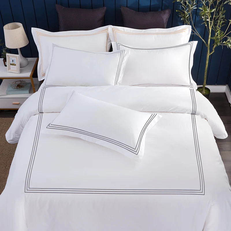 3/4pcs  Luxury 100% Egypt Cotton Gray 5 Stars Hotel Bedding Set Pure Cotton Blue and white porcelain Style Duvet Cover Sheet Set