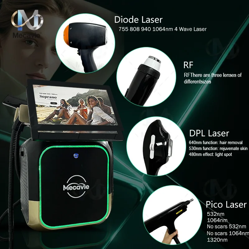 

Painless Hair Removal Machine 2026 4in1 4000w Soprano Titanium Ice Platinum Diode 4 Wavelength Laser ND:YAG RF IPL OPT Machine