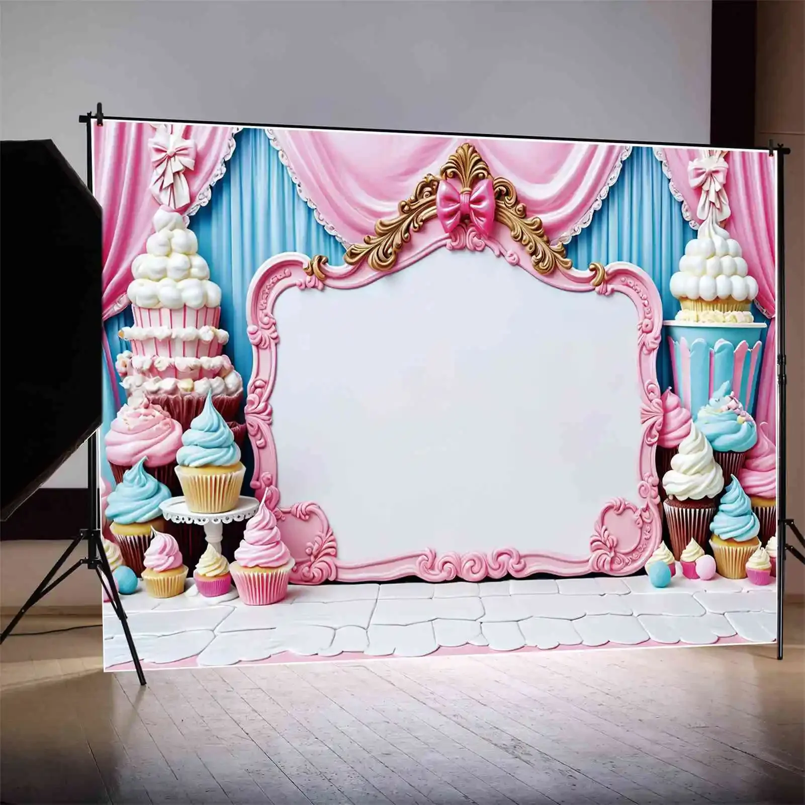 MOON.QG Backdrop Pink Sign Princess Castle Birthday Background Baby Shower Blank Board Curtain Candyland Photo Shooting Props