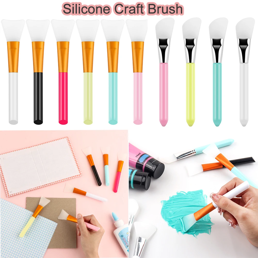 4~6 Pcs/set Silicone Craft Brush Reusable Resin Spatula Mixed Media Brushes For Applying Epoxy Brushes Set Spreading Craft Tools