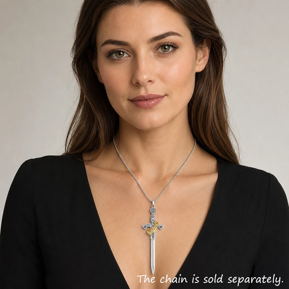 Großes Schwert mit Kronen-Anhänger, modischer Vintage-Schmuck, Europa, 925er Sterlingsilber, Geschenk für Damen und Herren – Detail 2