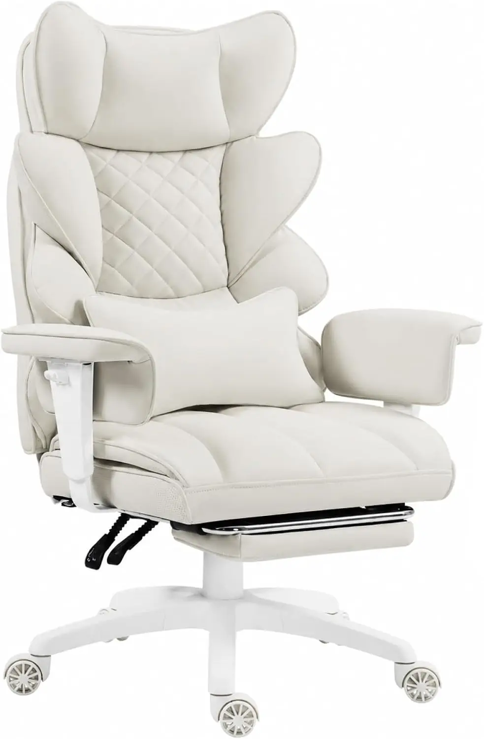 Dowinx Big and Tall Office Chair with Pocket Spring Cushion,High Back Computer Gaming Chairs with Adjustable Armrests,Executive Desk Chairs with Lumbar Support and Footrest,PU -White