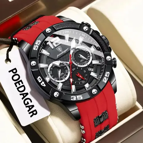 Imagen 2 del producto POEDAGAR, relojes originales a la moda para hombre, cronógrafo luminoso resistente al agua, reloj de pulsera deportivo con fecha para hombre, reloj de cuarzo de alta calidad para hombre