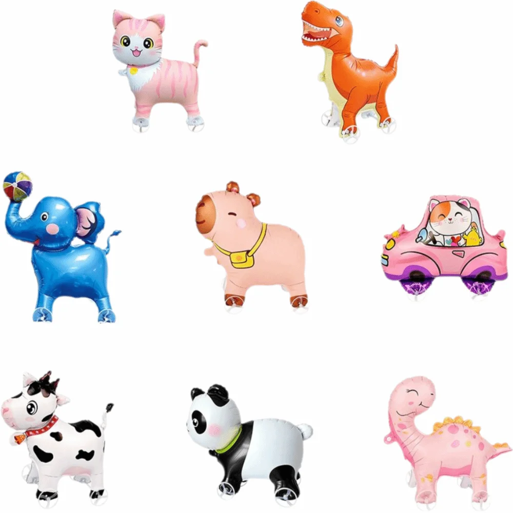 

Movable Design 4D Dinosaur Balloons With Wheels Animal Balloon Standing Foil Balloons Drawing Foil Animals Walking Balloon