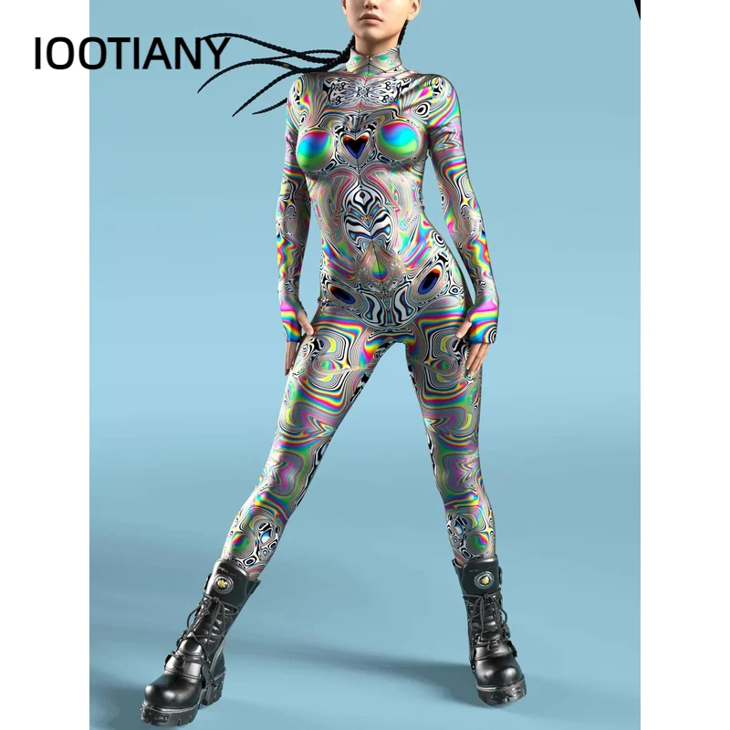 Multicolour Printing Holiday Party Women Kids Rainbow Sexy Skinny Jumpsuit Wear Onesie Cosplay Costume Elastic Bodysuits Rompers