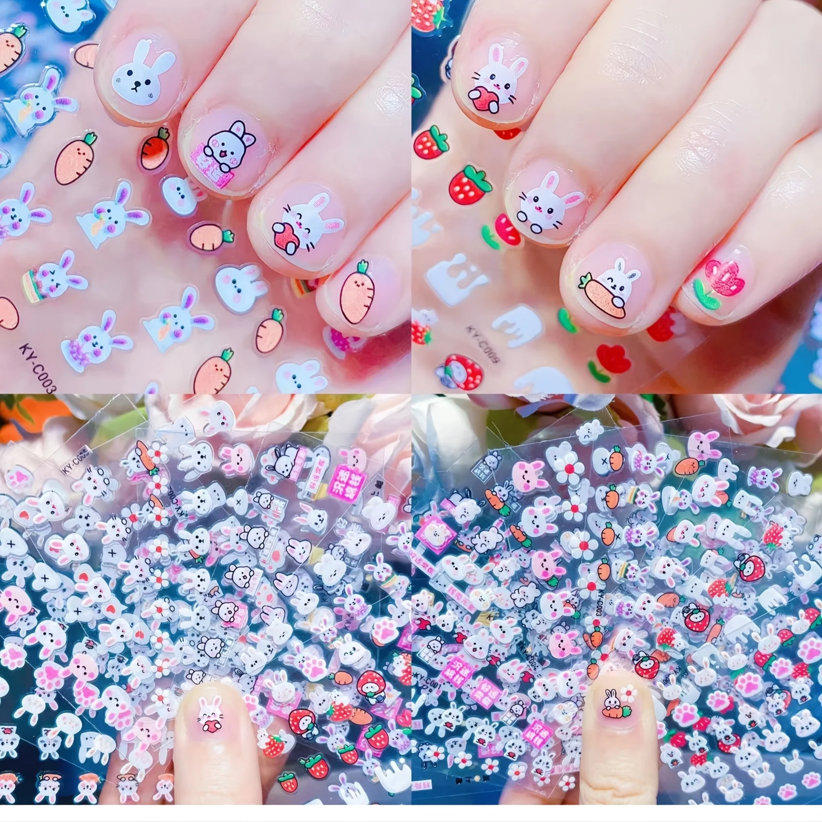 30パック 漫画ネイルアートデカールセット キラキラウサギのアソートキャラクター、粘着アーマーエフェクトネイルエンハンスメント 女性用
