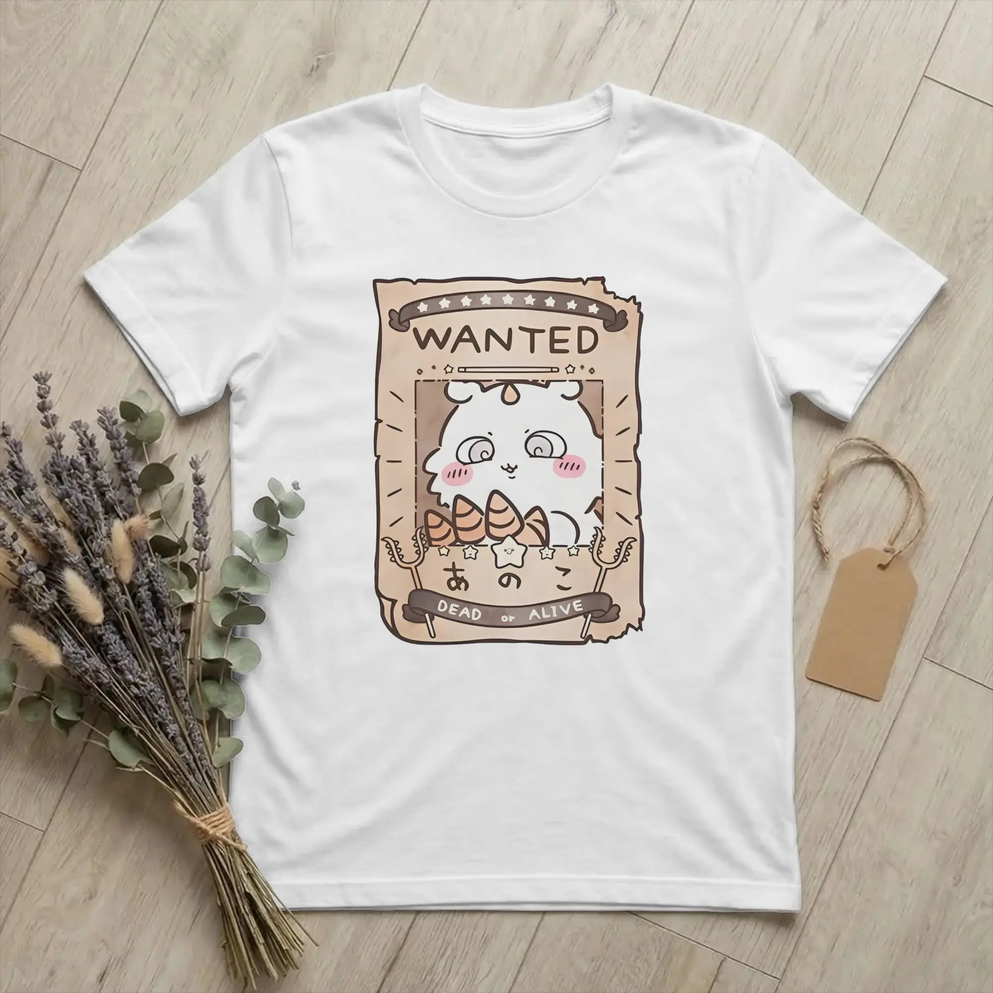WANTED Anoko in Chiikawas Tshirts Men's Cotton Tops Vintage  Round Neck Short Sleeve