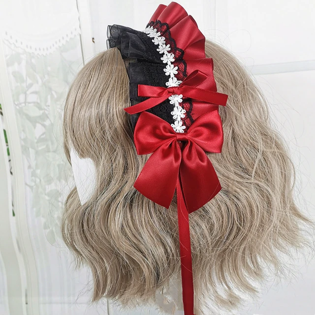 Anime Maid piękny słodki pałąk Lolita Maid koronkowe nakrycia głowy z kwiatami Cosplay obręcz do włosów Hand Made dla dziewczynek prezent akcesoria do włosów