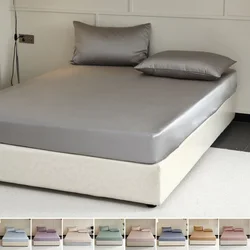 Luxury Natural Silk Fitted Sheet with Elastic Bands Smooth Mattress Cover Non-Slip Bed Sheet Fit Sheet 90/100/140/160/180/200cm