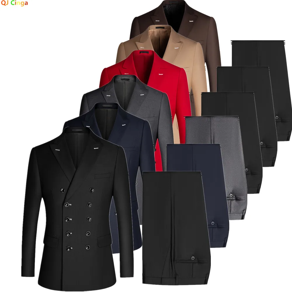 

Черные двубортные мужские костюмы, деловой/офисный/повседневный комплект из двух предметов. Синий, серый, красный, хаки, коричневый пиджак и брюки.