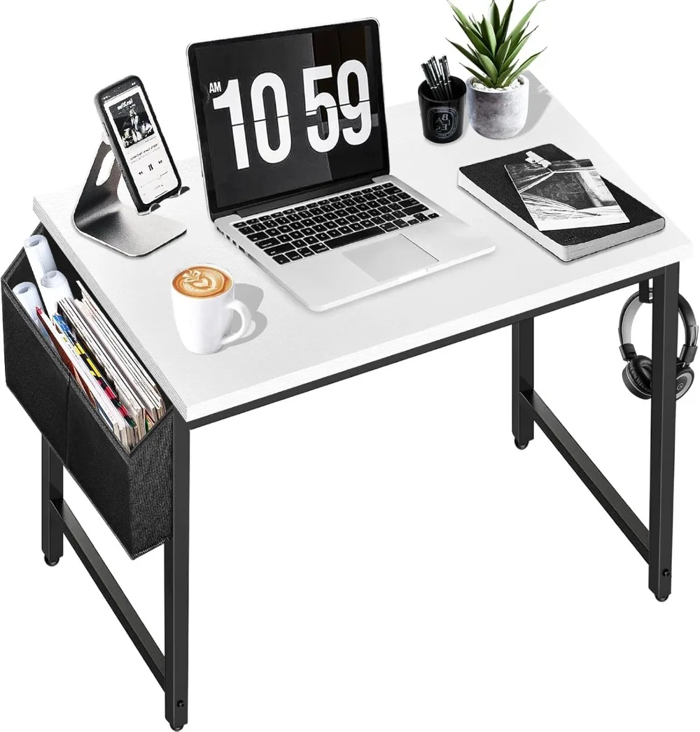 

Small Computer Desk for Bedroom White Modern Writing Table for Small Spaces Kids Teens Student Study Work PC Desk 31 Inch