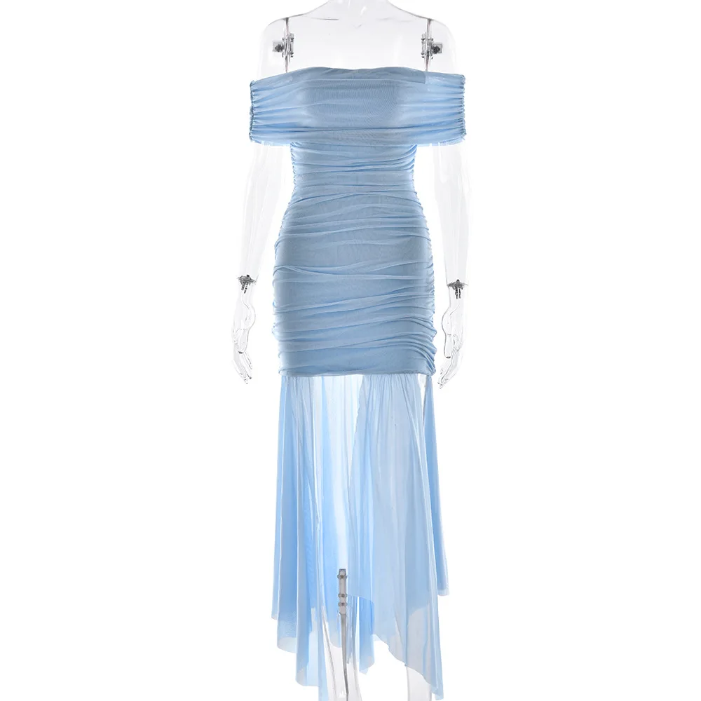 2025 Primavera y novedad de verano vestido Sexy para mujer elegante sin tirantes Color sólido plisado cinta cintura adelgazante Falda corta