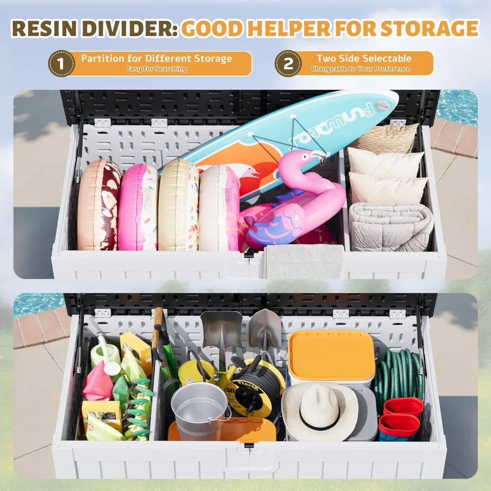 صندوق تخزين مقاوم للماء وقابل للقفل - سعة 250 جالونًا، تصميم خشبي مقلد، مناسب للاستخدام الخارجي والداخلي، مثالي للغار