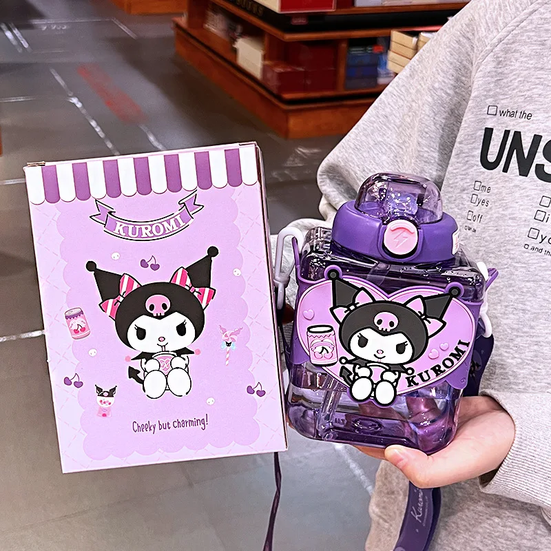 900ml Sanrio Plastic Water Bottle Hello Kitty Anime Cute Kuromi Large Capacity Straw Water Cup Portable Coffee Drinking Cup Gift