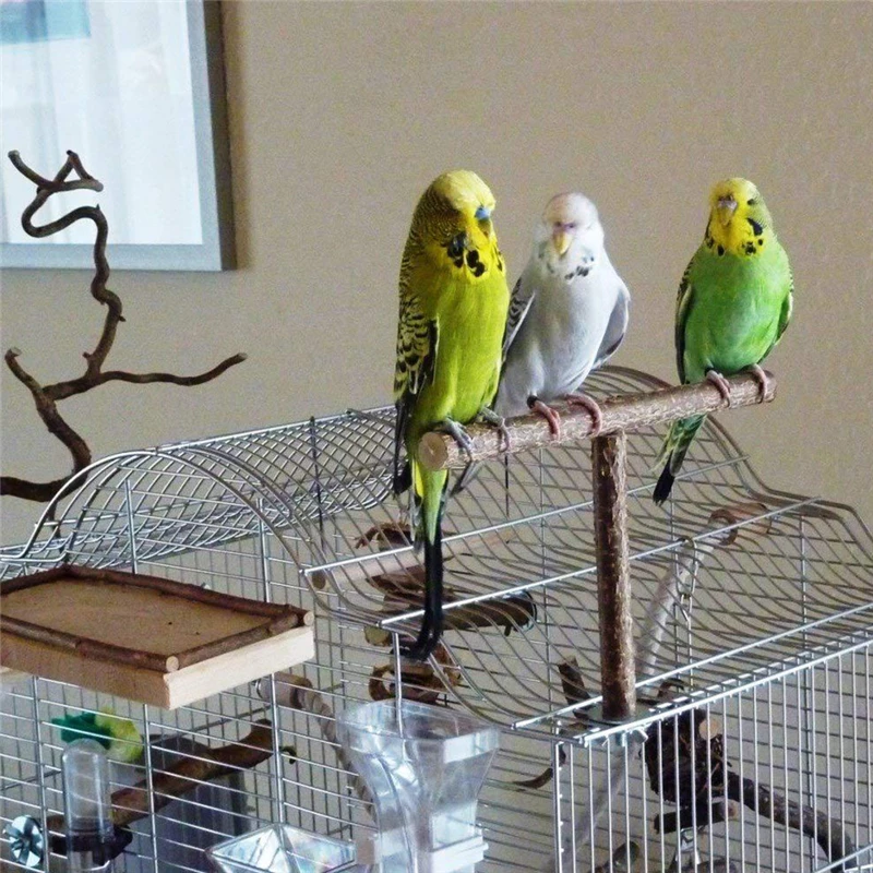 Pet Parakeet Budgie Hanging Play Toys Bird Cage Wood Branch Stand Perches Parrot Wooden Holder Perches