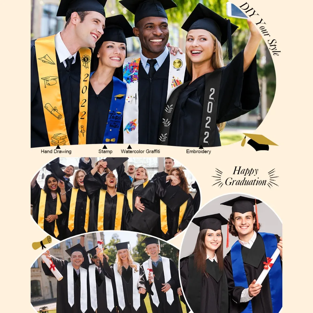 

Доктор Выпускной сезон Лента Бакалавр Мастер Выпускной почетный шелковый платок Сплошной цвет Атласный пояс