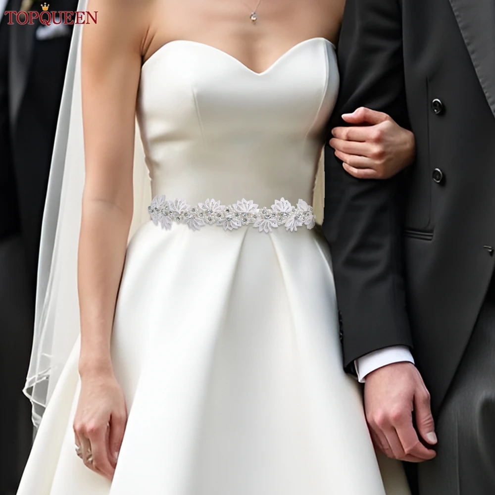 TOPQUEEN Boheemse Stijl Bruiloft Riem Bruids Decoratie Riem Strass Imitatie Parel Bloem Applique Dames Jurk Riem S232
