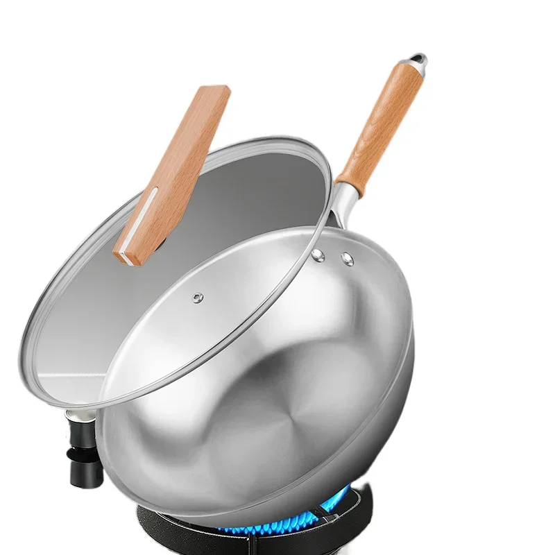 Household pure titanium uncoated healthy stir fry wok pan Non oil fume gas stove induction cooker universal cookware