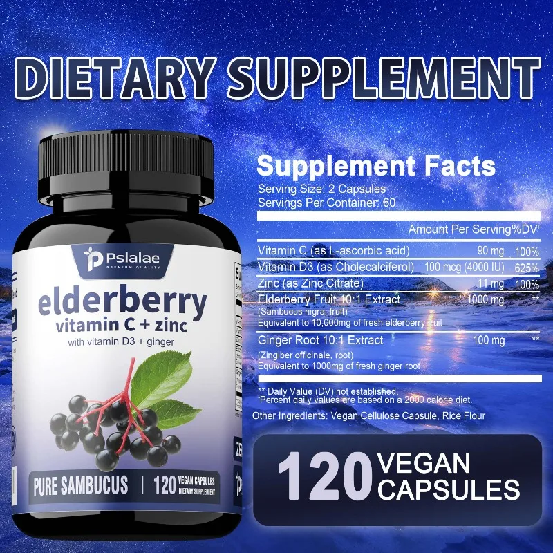 Elderberry with Vitamin C+Zinc - Nutrient Absorption, Enhances Cellular Energy, Promotes Skin and Respiratory Health