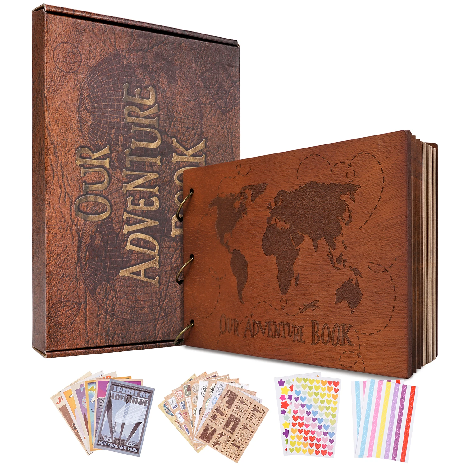 อัลบั้มรูป60หน้าสมุดภาพหนังสือผจญภัยของเราทำมือแบบย้อนยุคสมุดคราฟท์ท่องเที่ยวครบรอบแต่งงานของขวัญวันแม่