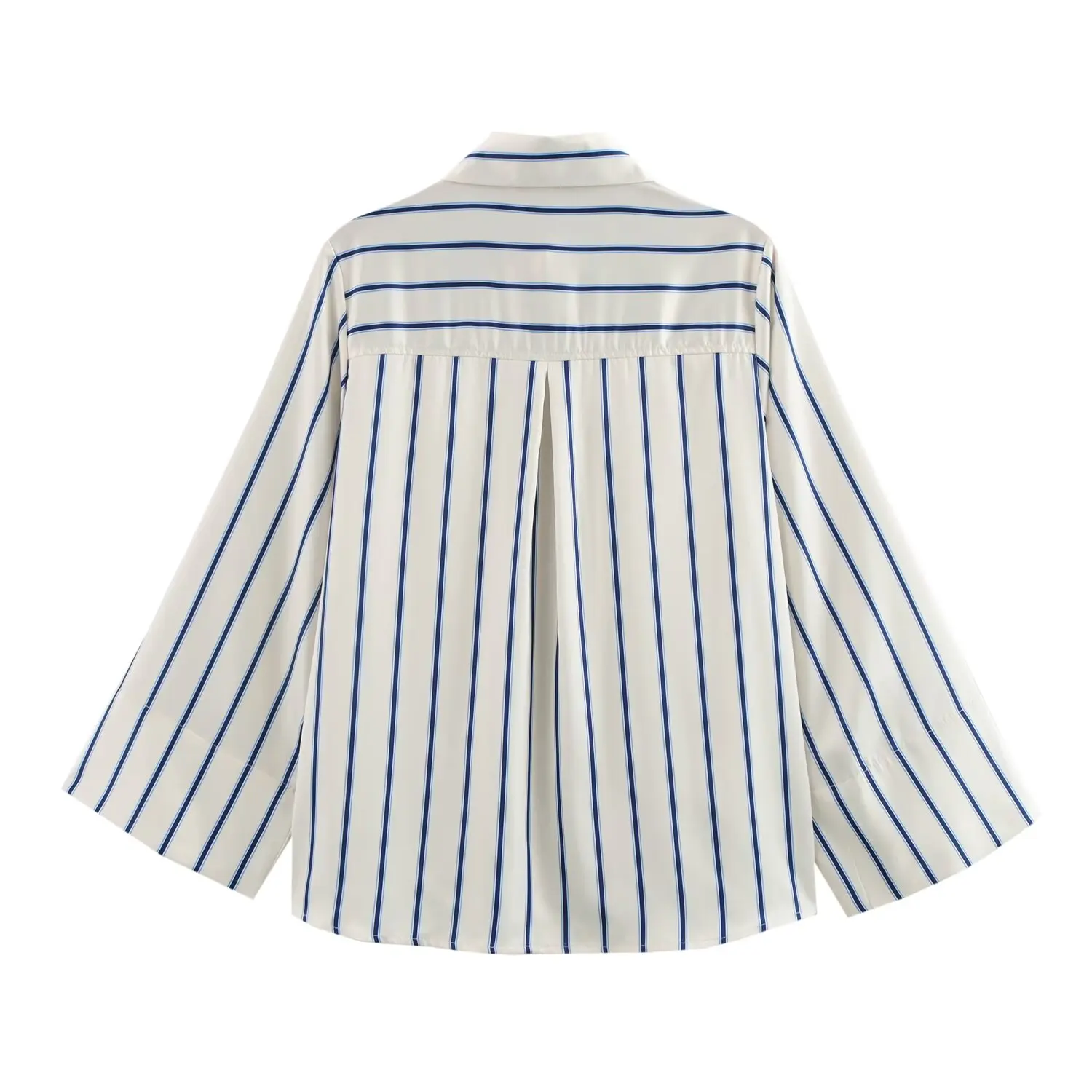 เสื้อเชิ้ตผู้หญิงสไตล์ยุโรปและอเมริกา แฟชั่นอเนกประสงค์ ปกเสื้อแบบปกเชิ้ต แขนกว้าง ลายทาง ทรงเข้ารูป ปี 2025