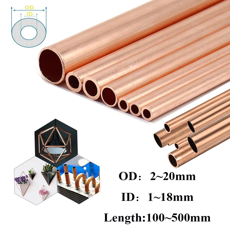 1 pz rame rosso tubi lunghezza 100mm ~ 500mm OD 2 ~ 20mm ID 1 ~ 18mm rame tubo dritto rame tubo metallico tubi