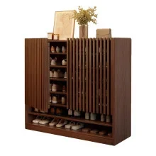 Solid wood shoe cabinet household entrance storage cabinet integrated against the wall indoor large-capacity multi-storey buildi