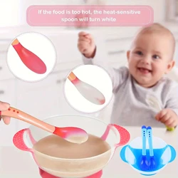 3-piece set of baby suction cups and bowls, anti slip and anti drop, temperature sensing fork and spoon, baby training bowl