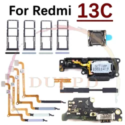 LoudSpeaker Earpiece Speaker Charging Port Board For Xiaomi Redmi 13C SIM Card Tray Power Volume Fingerprint Sensor Flex Cable