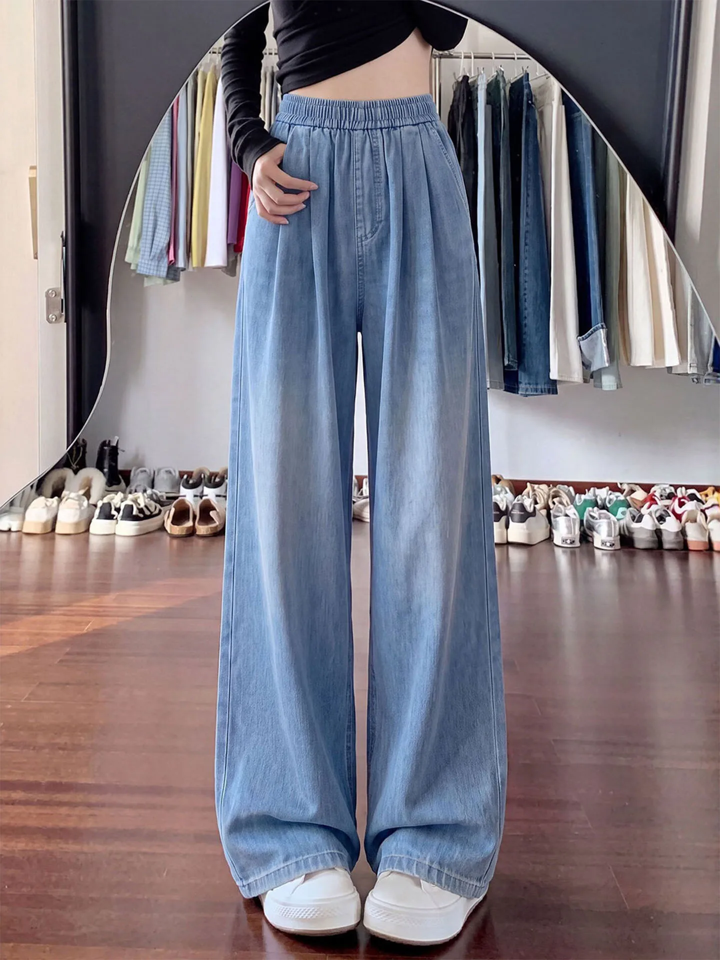 High Waist Straight Leg  Denim Jeans for plus Size Women Pear Shape Body Loose Fit Comfortable Casual Pants