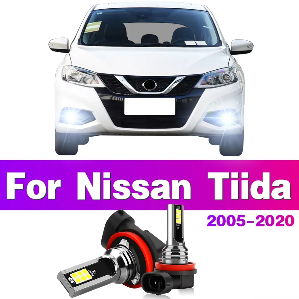 2Pcs LED Car Front Fog Light Lamps Bulb For Nissan Tiida 2005 2006 2007 2008 2009 - 2015 2016 2017 2018 2019 2020 Auto Accessory