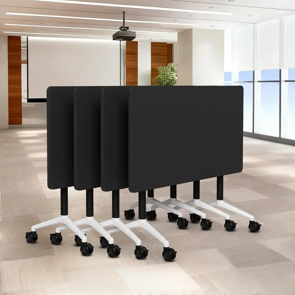 

Adjustable Large Seminar Table with Casters, Suitable for Meetings, Trainings, and Classrooms (4pack, Black, 55.1in)