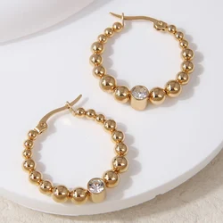 Fashion Stainless Steel Earrings Woman Jewelry Hip Hop Gold Color Crystal Mixed Hoop Earrings Elegant Hoops Women
