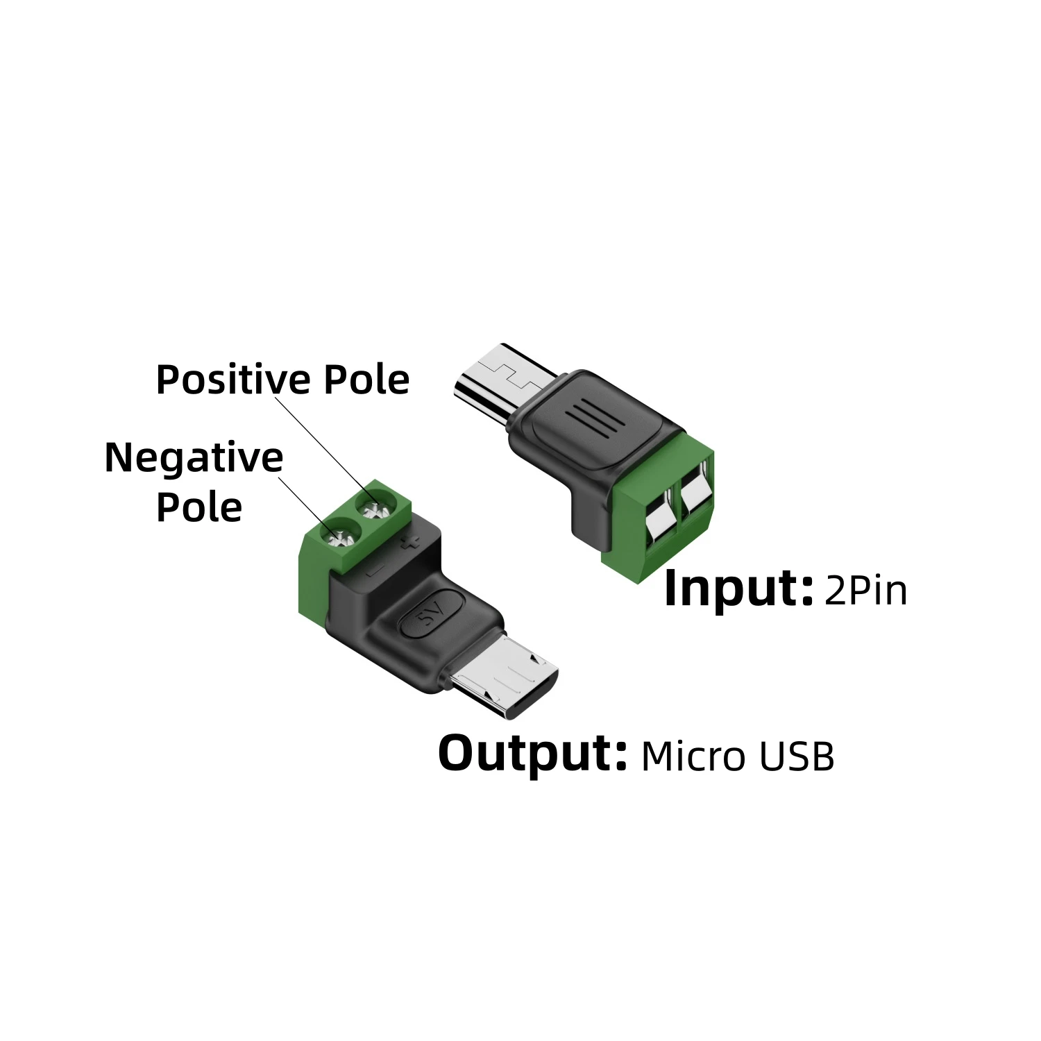 5PCS Terminale a vite a 2 pin per adattatore Micro USB Micro-usb Morsettiera a vite maschio Connettore di ricarica Connettore adattatore collegabile