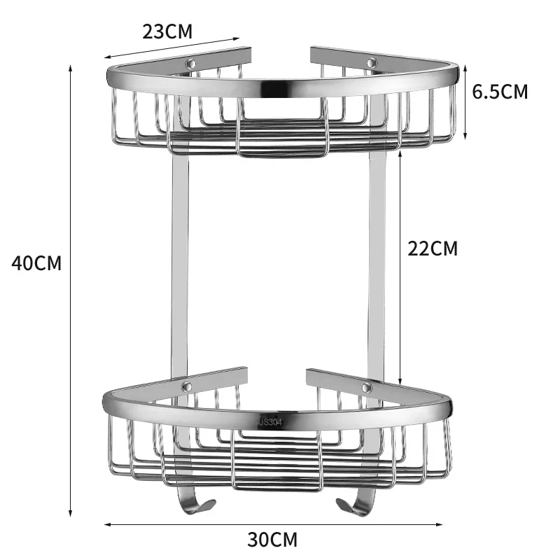 304 stainless steel triangle shelf, toilet, double triangle basket, wall mounted bathroom shelf, corner bathroom shelf