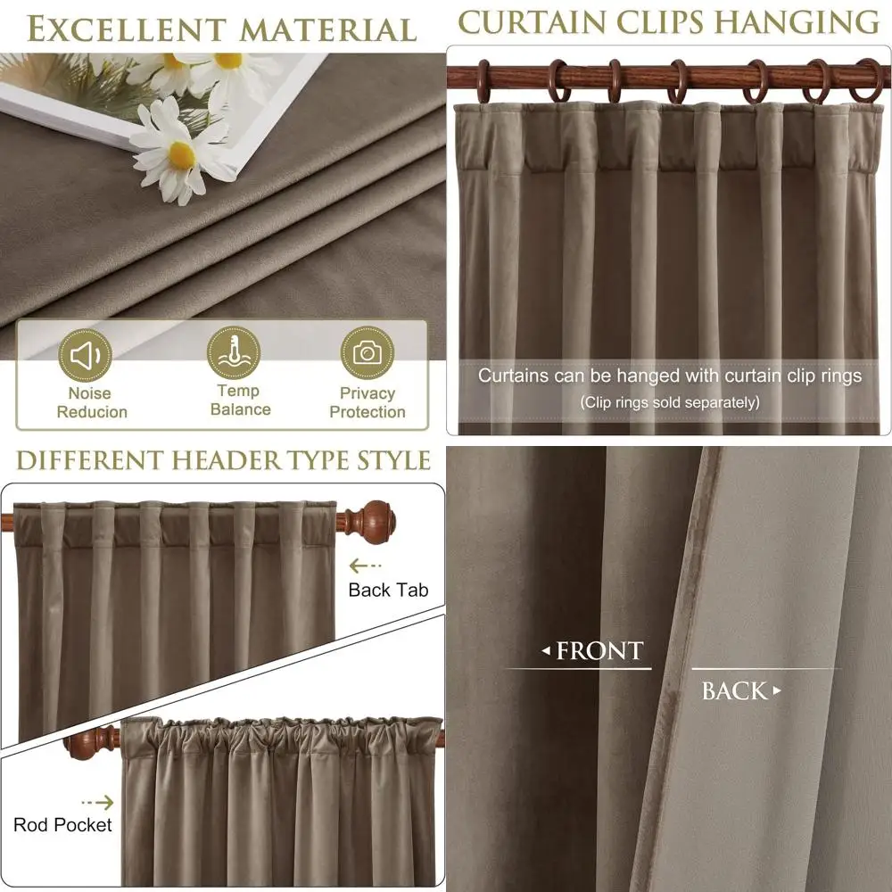 

Велюровые шторы с теплоизоляцией и затемнением, дизайн с креплением на петлях для раздвижных дверей/спальни, 2 панели, Ш52 x Д96