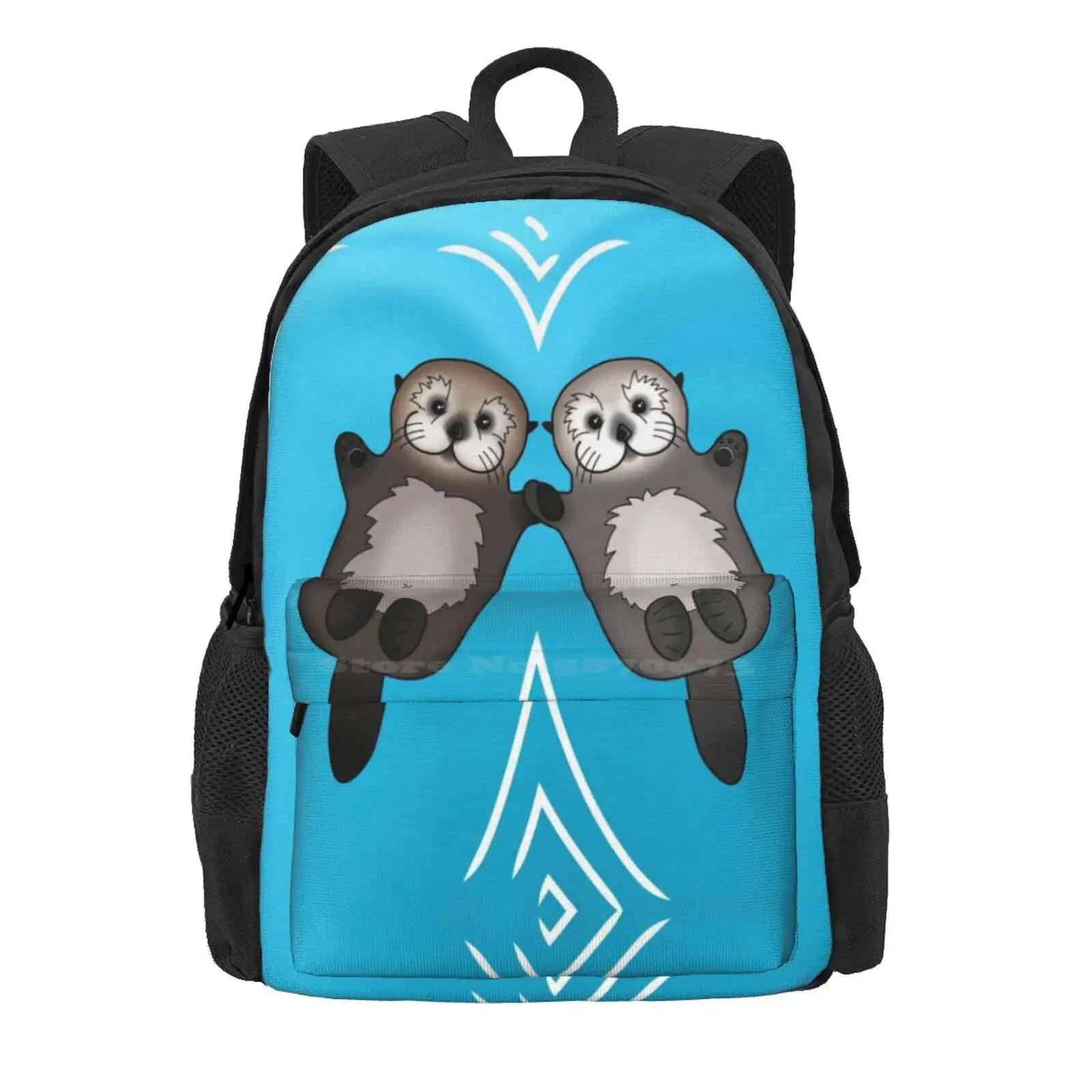 Otters Holding Hands - Sea Otter Couple Hot Sale Schoolbag Backpack Fashion Bags Sea Otters Holding Hands Paws Couple Pair