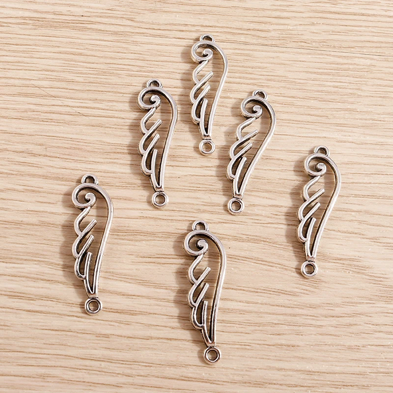 Tusember 30 Stück 10*32mm Legierungs-Doppel-Loch-Federflügel-Anhänger für DIY-Halsketten, Ohrringe, handgefertigte Schmuckherstellung und Zubehör – Detail 6