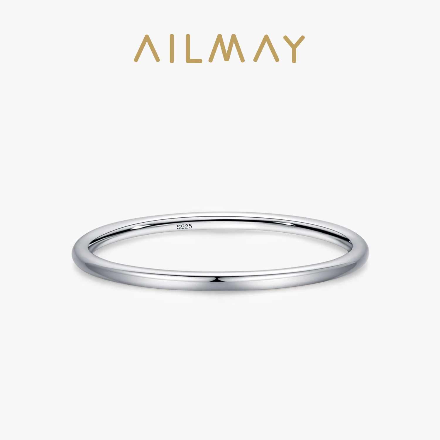 Ailmay Solid 925 Sterling Silver minimalismo semplice liscio impilabile anello da dito per le donne ragazze accessori per feste gioielli regali