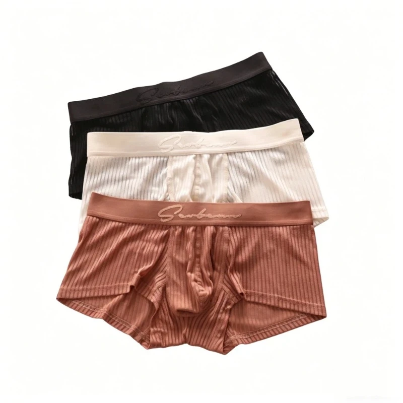 

Набор из 3 шт. мужских трусов-боксеров SEOBEAN из ледяного шелка, дышащее ребристое нижнее белье, летние прохладные мужские трусы