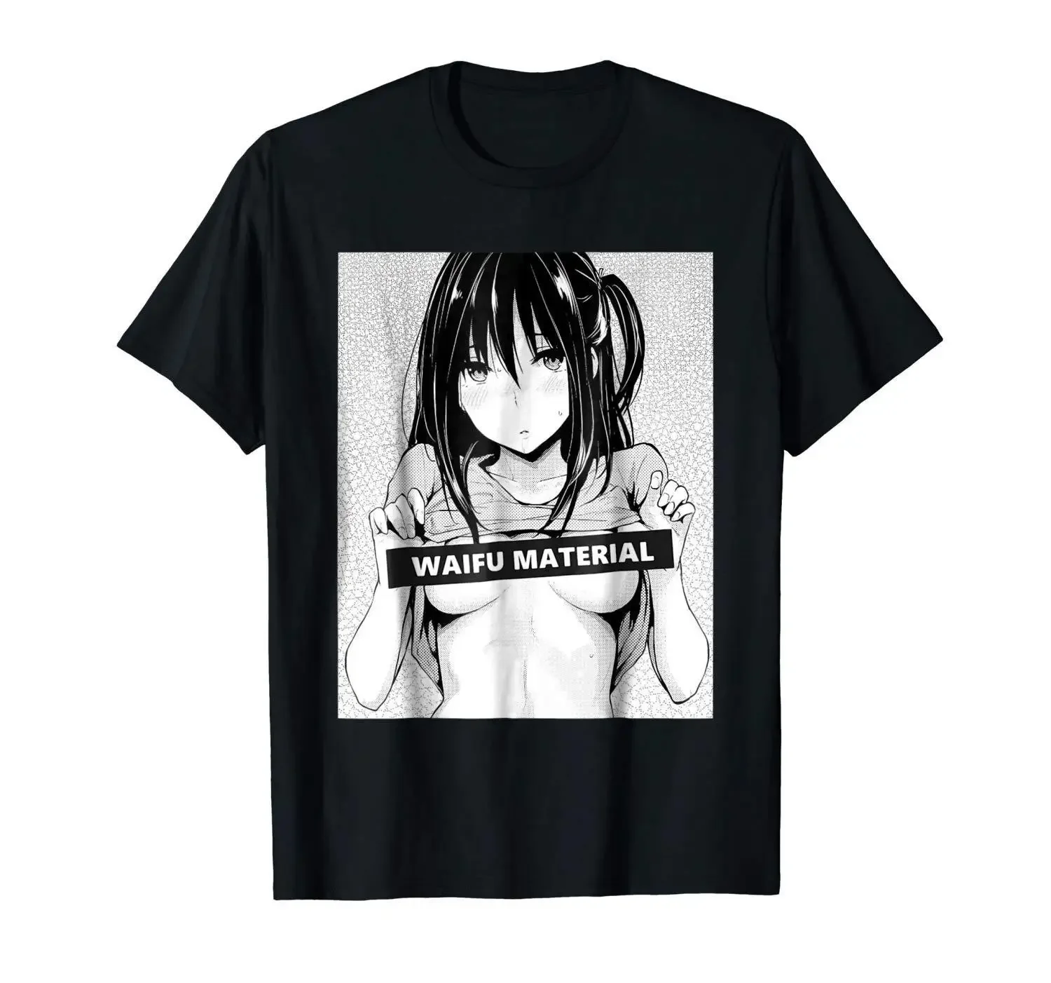 Waifu Material Funny Anime Black T-Shirt Summer Short Sleeve Hip Hop Tee T Shirt Top Tee Male Battery Funny Cotton Tops