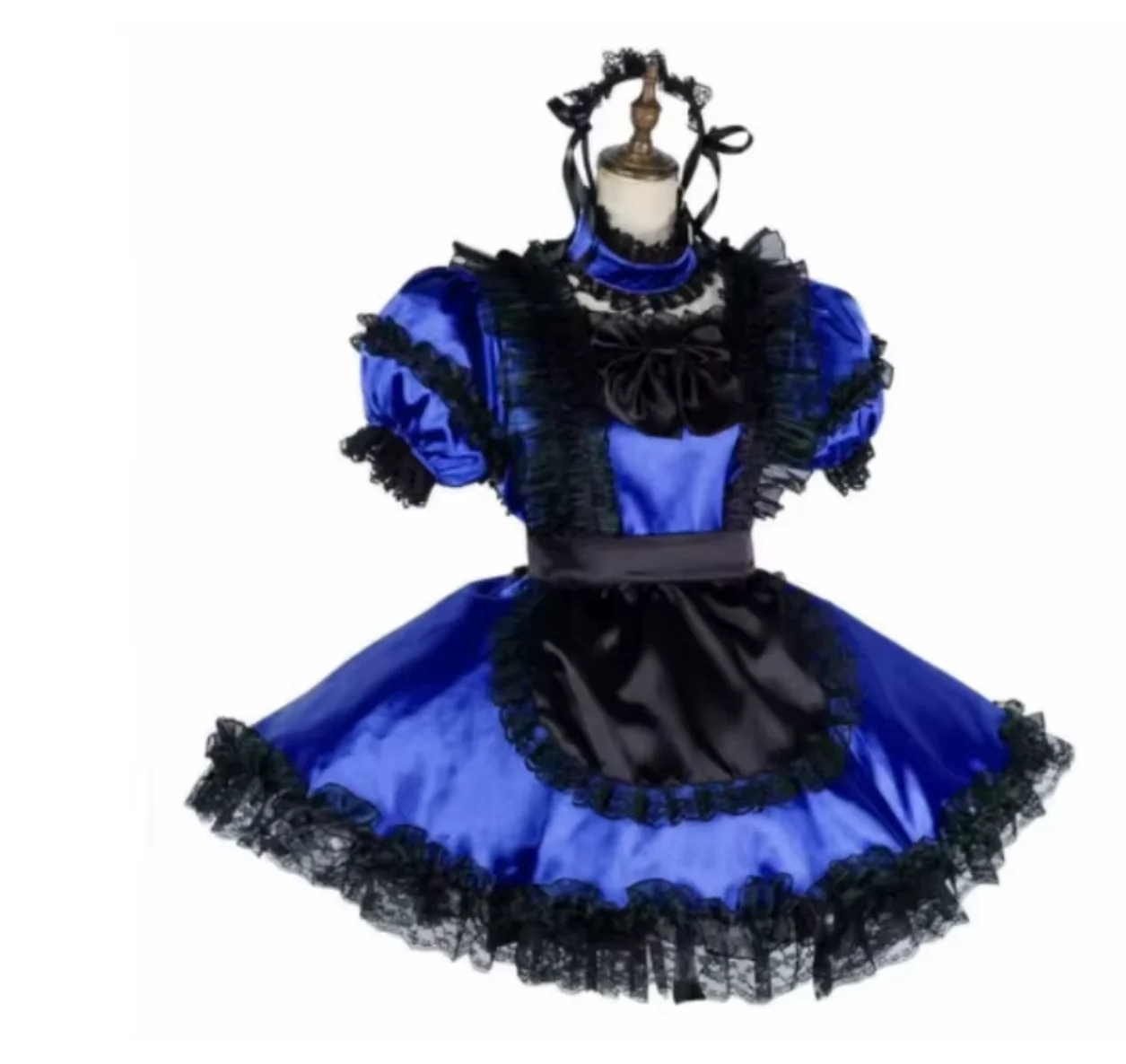 

French Sexy Adult Custom Fetishist Cross Dressing Sissy Dress with Fluffy Shoulders and a Scarf Lace Skirt with Lace Inlaid Lace