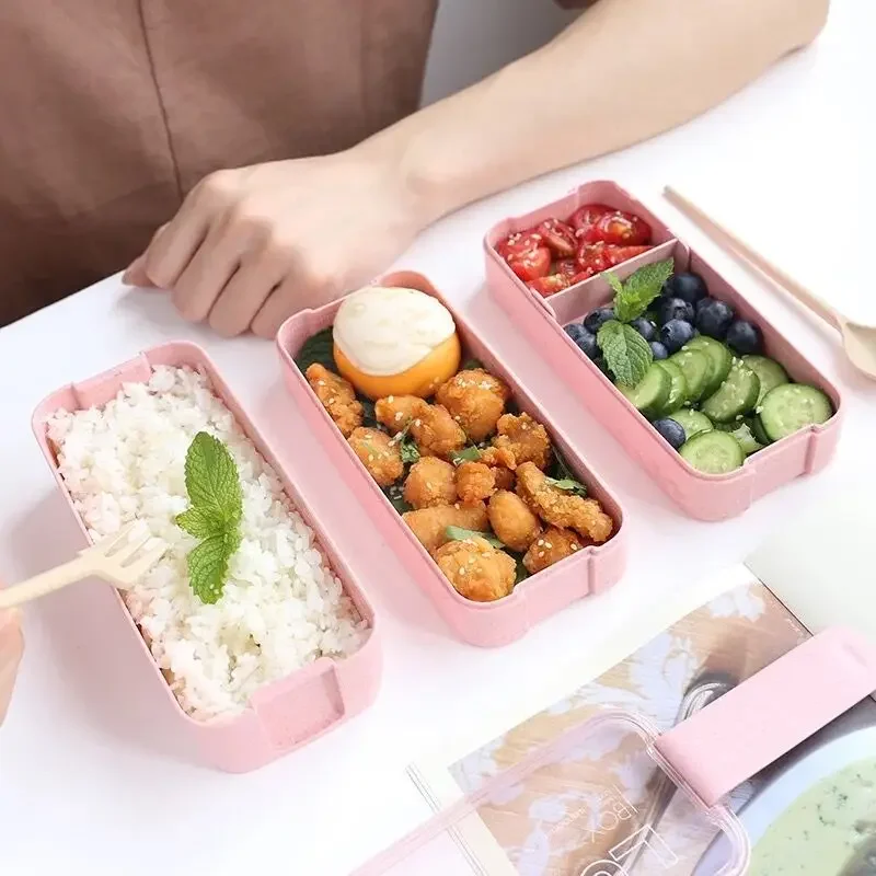 Kitchenl microonde Lunch Box paglia di grano stoviglie contenitore per la conservazione degli alimenti bambini bambini scuola ufficio Bento Box