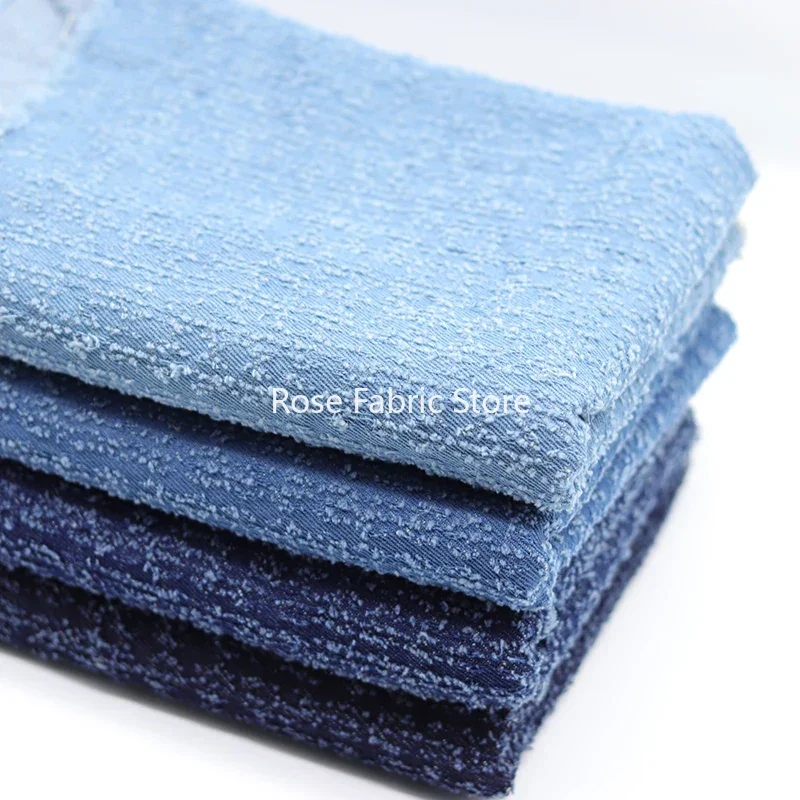 1 meter Fashion Jeans Fabric With Small Punching Holes Imitation Tweed Texture Denim Fabrics Cloth Suits DIY handmade fabrics