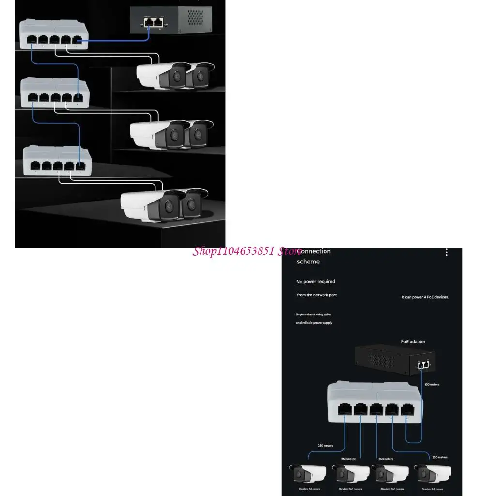 5 Port Gigabit POE Extender Supports 90W Power Over Ethernet 1 in 4 Out Networks Switches Extender For Cameras