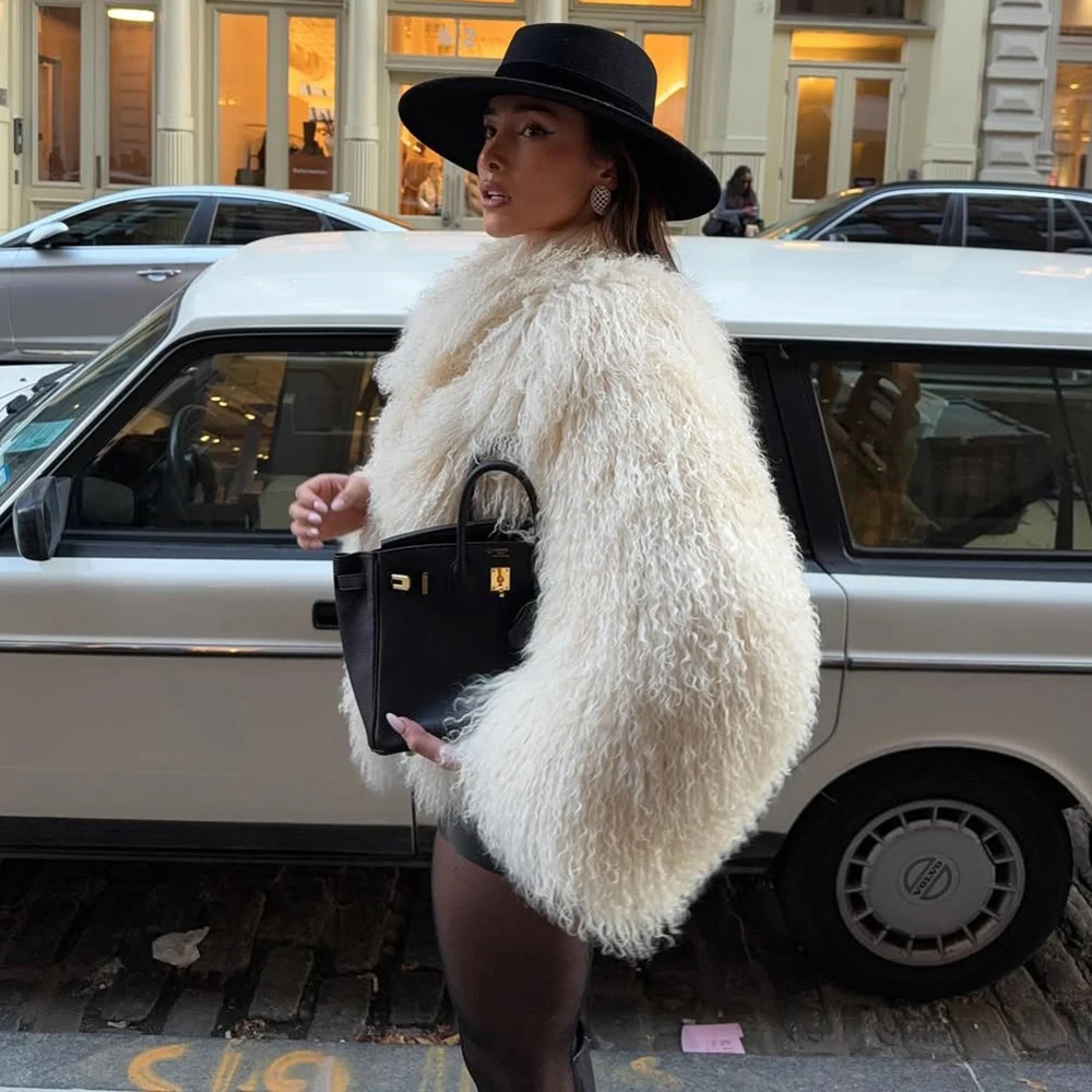 Talenza Women's Fake Fur Jacket Autumn Winter Plush Thickened Jacket Loose Casual Solid Color Warm Coat Female Retro Fur Jacket