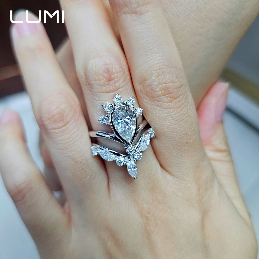LUMI 3ct Waterdrop مويسانيتي مجموعة قابلة للتكديس خاتم S925 الفضة غرامة مجوهرات حفلة الذكرى عيد ميلاد الحاضر مختبر الماس #4